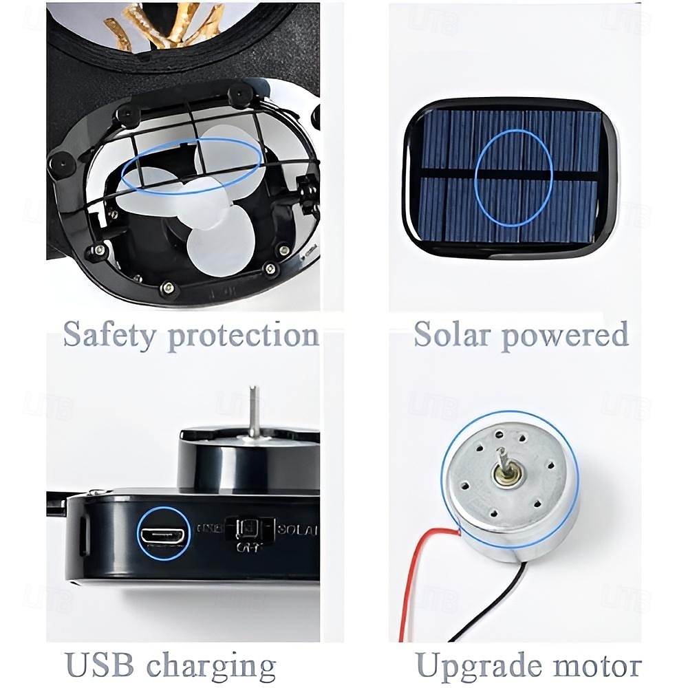 Solarventilator-Hut, Baseballkappe mit Solarventilator, Sommer-UV-Schutz, breite Krempe, Netz-Strandhut, solarbetrieben/USB-Aufladung 2025 - $45.99 –P4