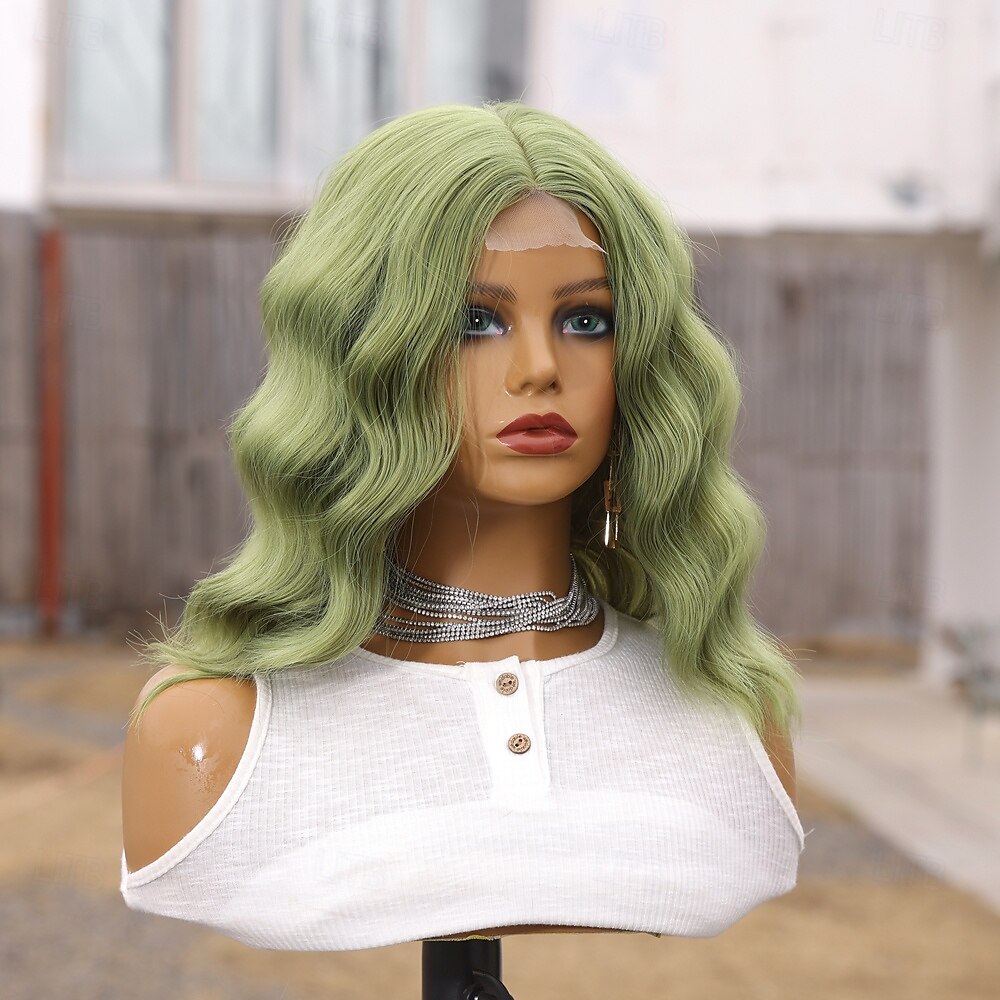 Synthetic Lace Wig Curly Style 14 inch Green Middle Part U Part Wig Women's Wig Black / Green 2025 - $38.99 –P4