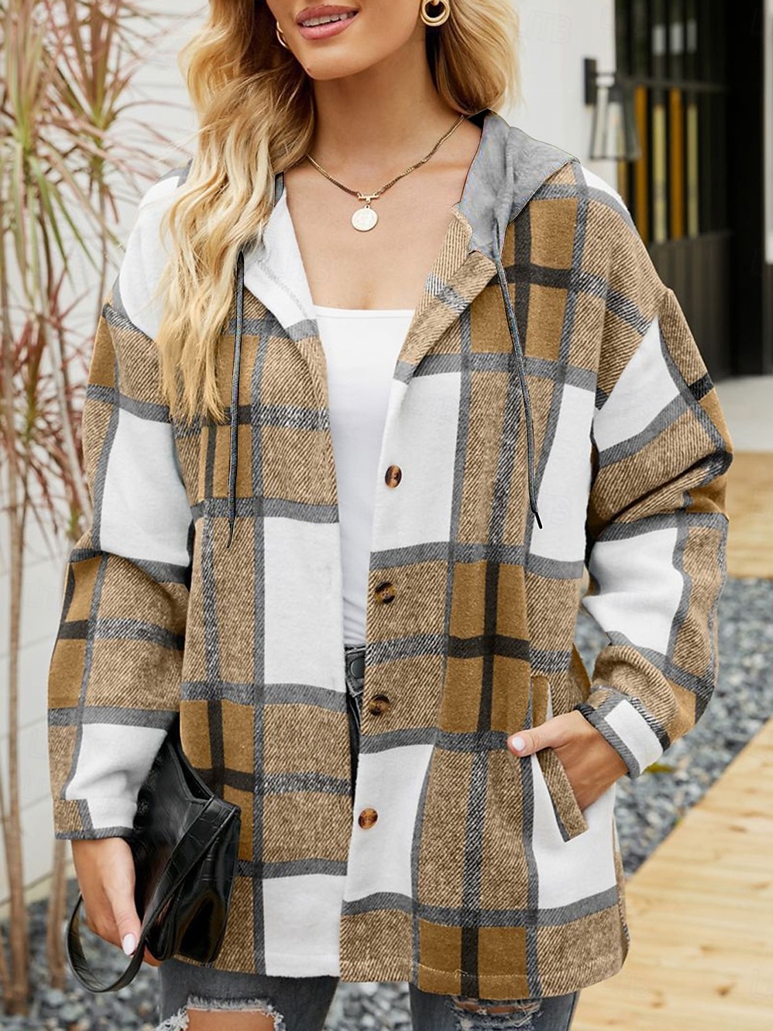 Damen Freizeitjacke Alltagskleidung Taste Plaid Lässig / Alltäglich Vintage Lockere Passform Oberbekleidung Langarm Sommer Weinrot S 2025 - $43.99 –P4