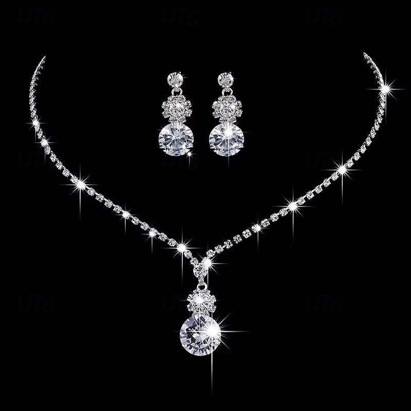 Ensembles de bijoux de mariée 1 ensemble de boucles d'oreilles en zircon et strass, collier pour femmes, ensemble de bijoux élégant et doux pour fête de mariage de 2025 ? $32.99 –P3