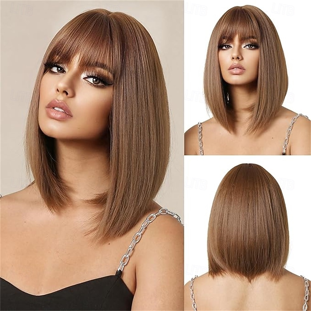 Ombré blond bob paruka s ofinou krátká rovná paruka pro ženy syntetické vlasy paruky pro denní párty cosplay nošení 2025 - $24.99 –P3