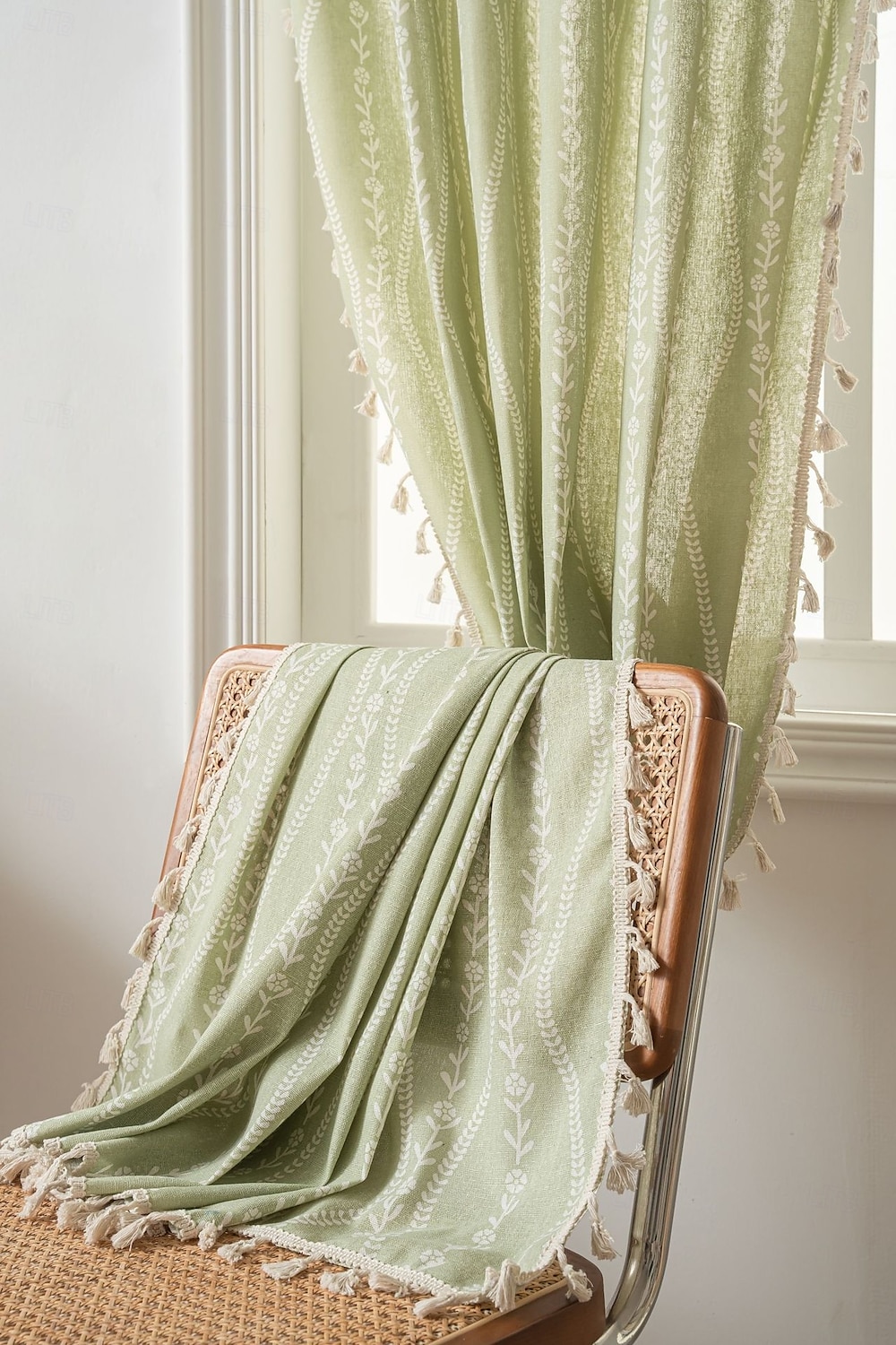 Boho Curtains Printed Cotton Linen Rod Pocket Vintage Farmhouse Bohemian Tassels Window Treatment 1 Panel Terracotta Stripe Florals for Bedroom Dining Room 2026 - E£1801.22 –P8
