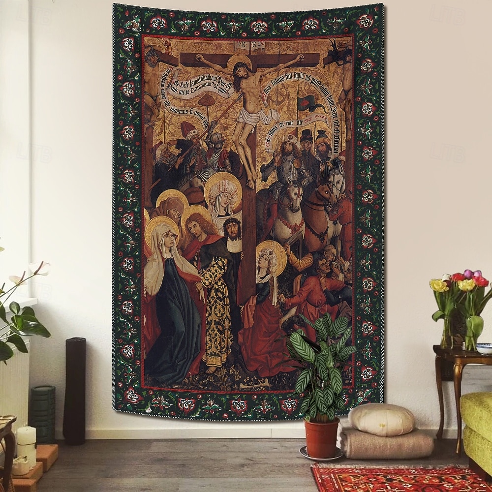 Mittelalterliche Wandteppiche Mittelalter Wandteppich Religiöse Kunst großer Wandteppich Wanddekoration Fotohintergrund für Zuhause Schlafzimmer Wohnzimmer Dekoration Kemptener Kreuzigung 2026 - $19.99 –P2