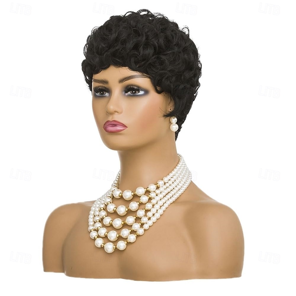 Perucă scurtă cu tunsoare pixie pentru femei de culoare, peruci afro scurte și crețe, peruci naturale negre pentru femei de culoare, perucă sintetică scurtă și creță 2026 - $24.99 –P3