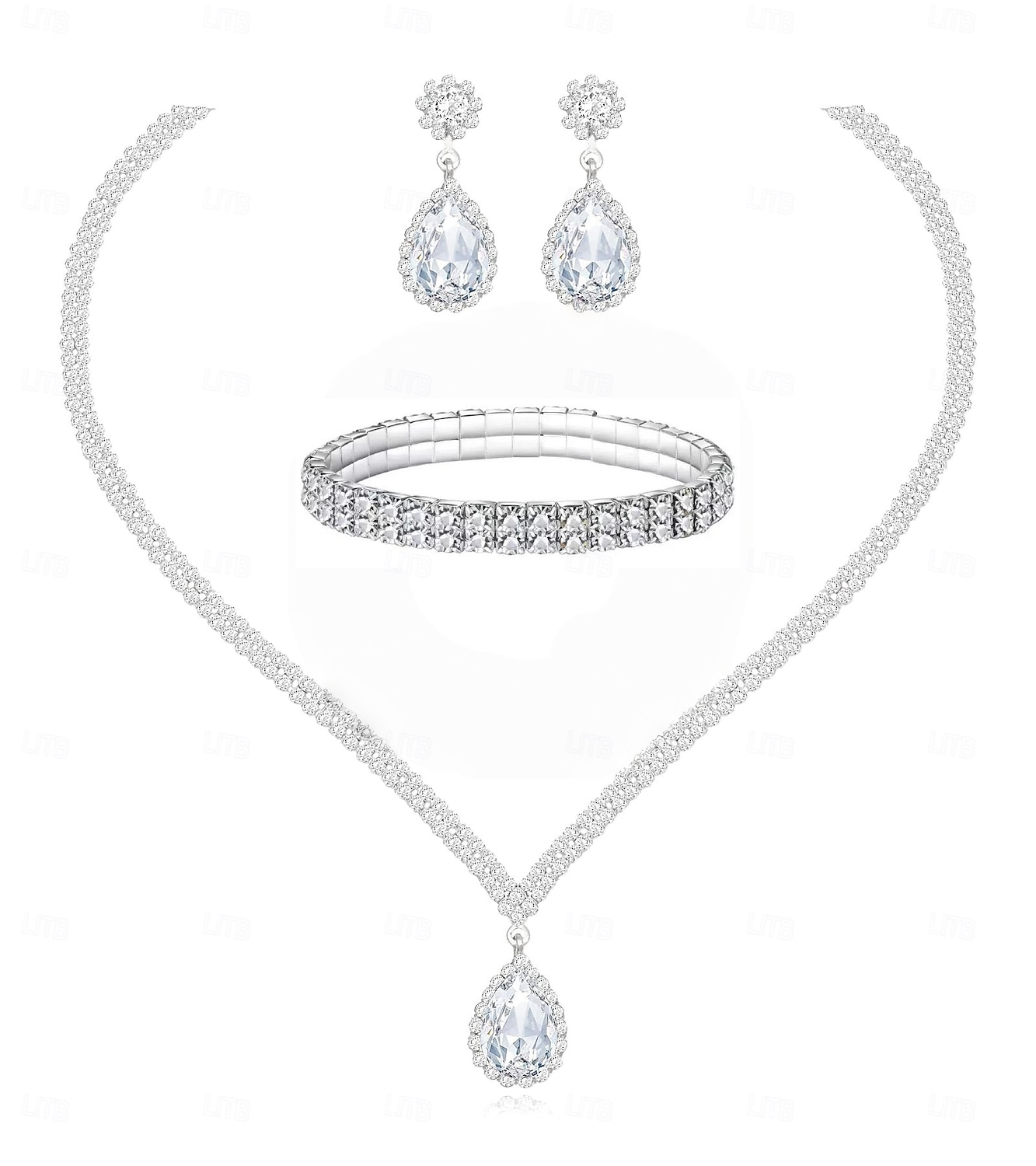Set di gioielli da sposa, 1 set di orecchini con strass e zirconi, collana e braccialetti, elegante set di gioielli artistici alla moda da donna per matrimoni, feste e abiti da sera. del 2025 a $30.99 –P1