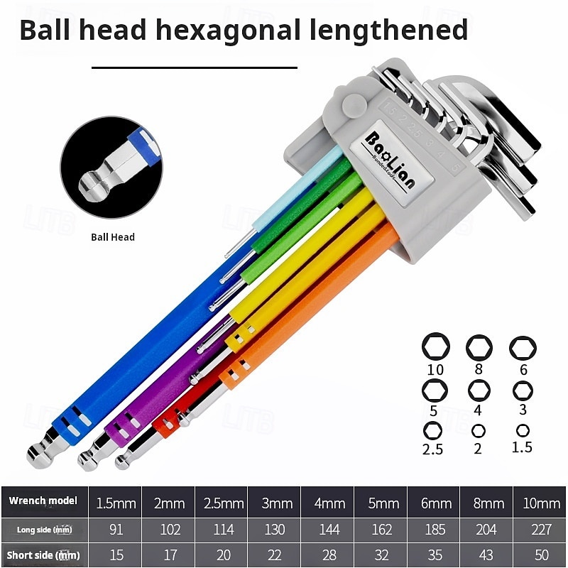 9 pcs Rainbow Allen Wrenches Set, Hex Key Set with Colored Short and Long Arm, Ball and Torx End, Metric 2025 - $15.99 –P1