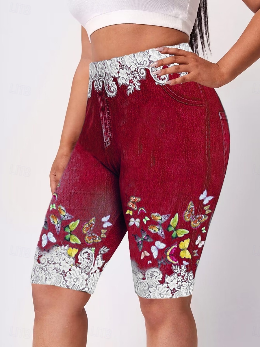 Leggings Shorts pour femmes 3D Imprimés Chinos Vacances Décontracté Collants Court Taille Haute Haute Coupe Confort Respirable Sèche Rapidement Élastique Extérieur Rue Quotidien Vin Noir Rouge Violet de 2025 ? $13.99 –P4