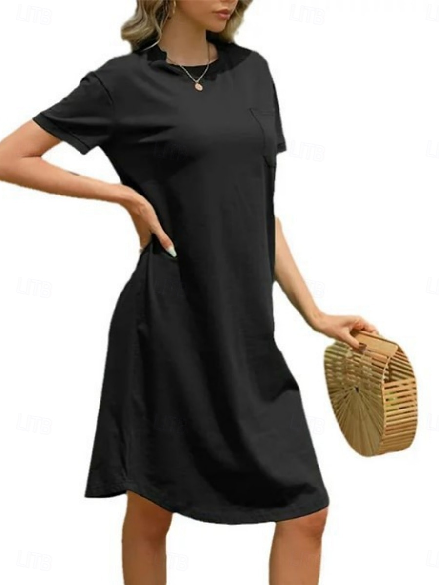 Femmes Robe Midi Robe Décontractée Robe d'été Mode Moderne Quotidien Week-end Coupe régulière Uni Manche Courte Col ras du cou Noir Blanche Rouge Vert foncé Été de 2025 ? $16.99 –P12