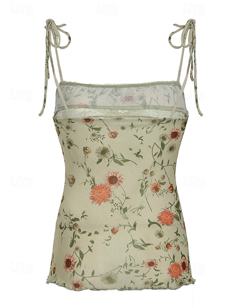 Dame Boho skjorte Bluse Blomsternål i krystall Moderne Bohem Ermeløs Med stropper Vanlige topper Daglig Ferie Trykt mønster Aprikos Sommer 2025 - $18.49 –P3