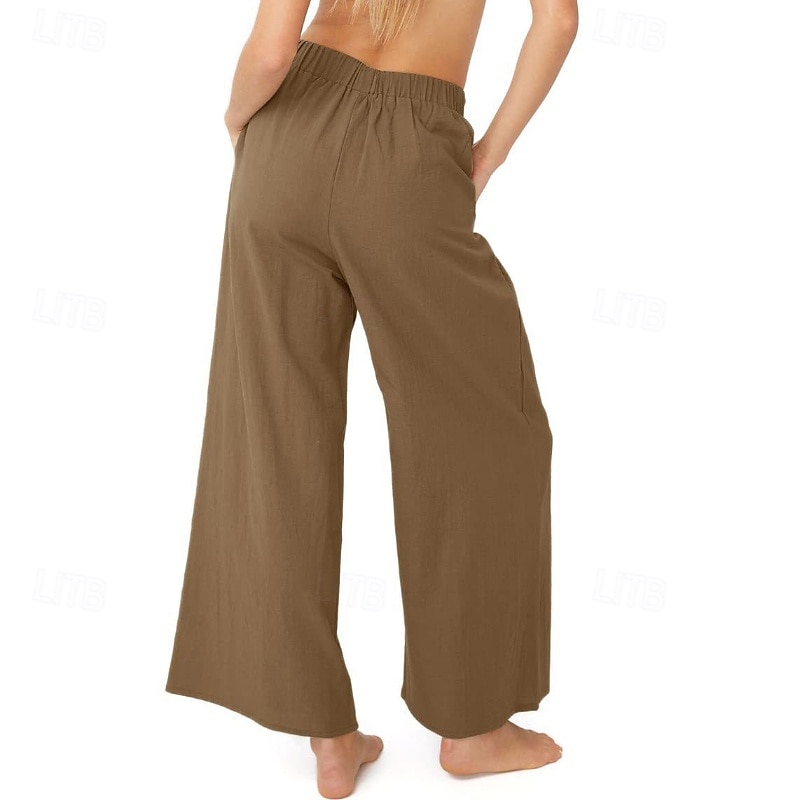 Dame Linbukser i bomull Frekk Bukser Mote Gatemote Full lengde Naturlig عادي Lomme Elastisk midje comfy Utendørs Bekvem utendørs Ferie Aprikos Grå Svart Hvit Sommer Normal 2025 - $24.99 –P9