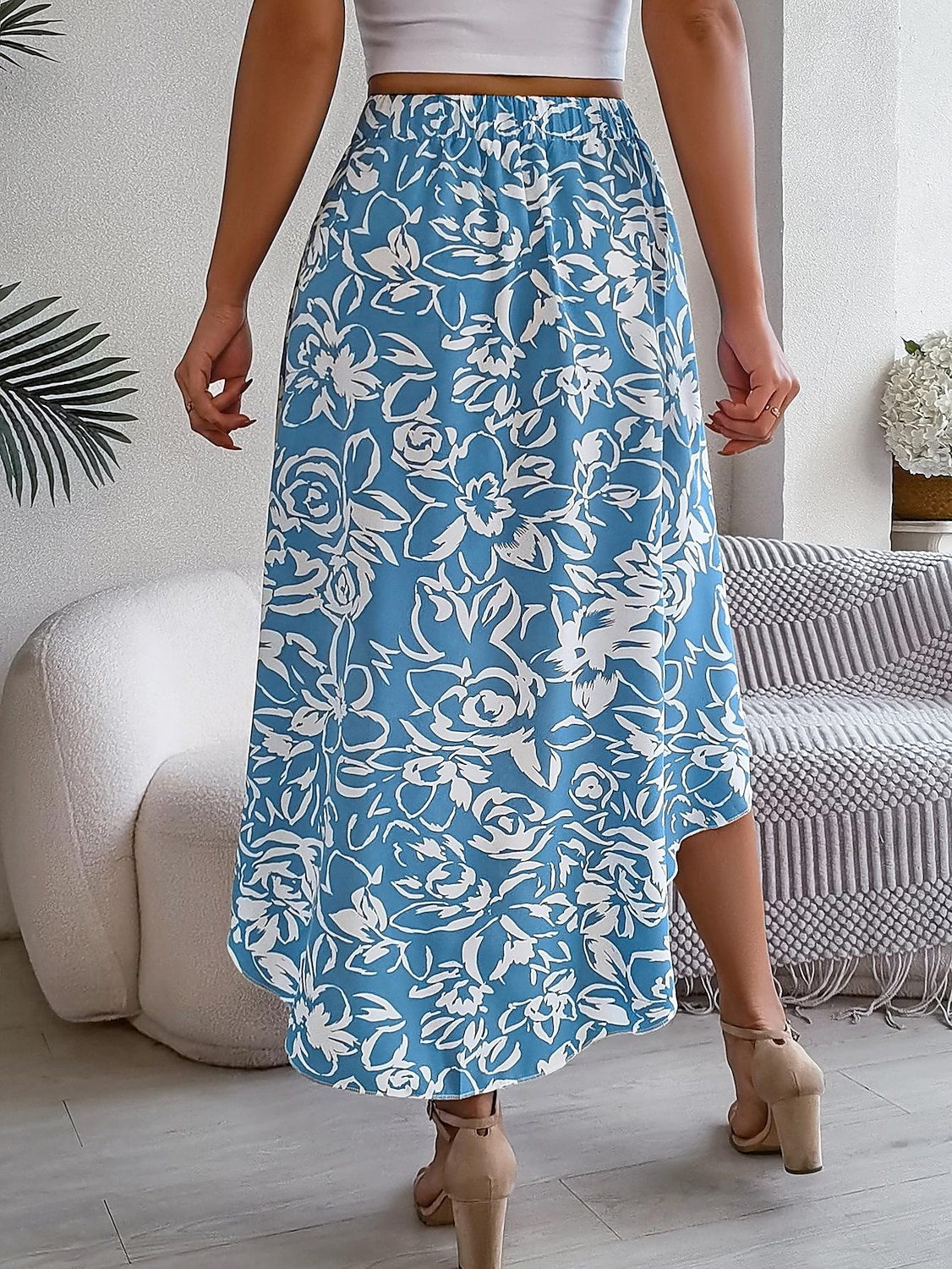 Damen Rock A-Linie Mode Lässig Maxi Hohe Taille Röcke Blumenmuster Rüsche Tasche Druck Mikroelastisch Straße Täglich Fuchsie Grün Hellblau Sommer Polyester 2025 - $22.99 –P7
