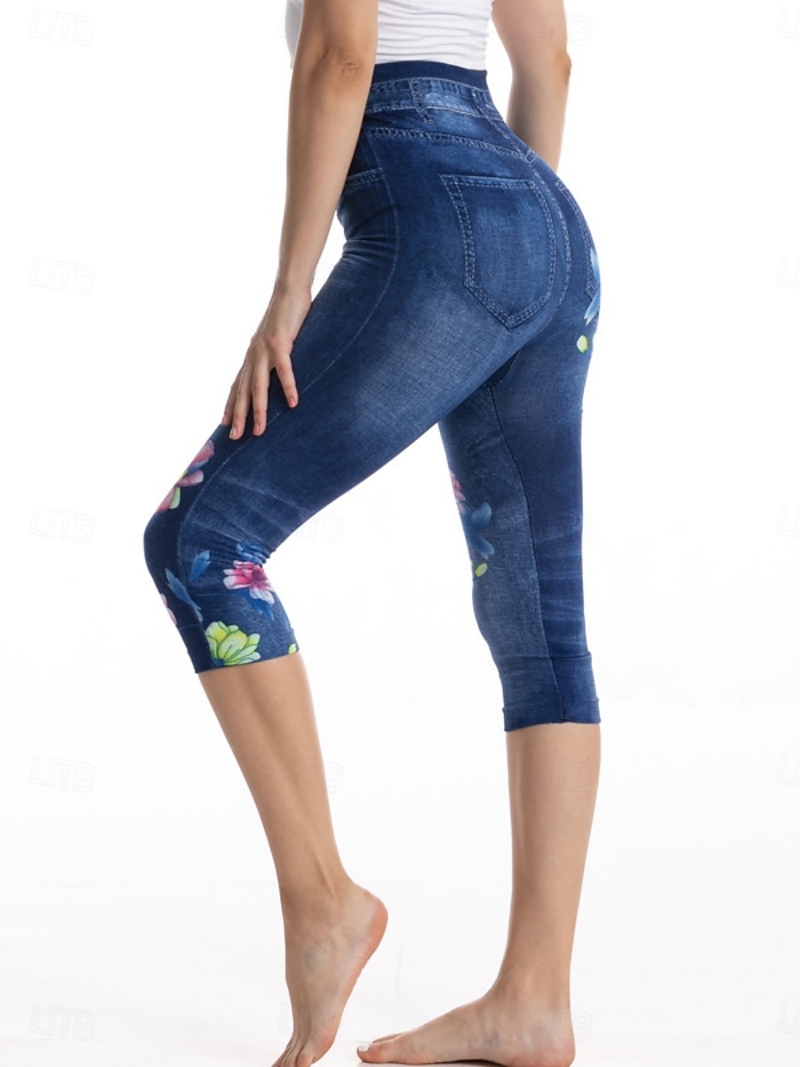 Dámské legíny capri kalhoty 3D tisk chinos dovolená městská móda příležitostné do délky lýtek vysoký pas květinový tisk pohodlné měkké komfortní elastické venkovní ulice modré letní úzké 2025 - $13.99 –P7