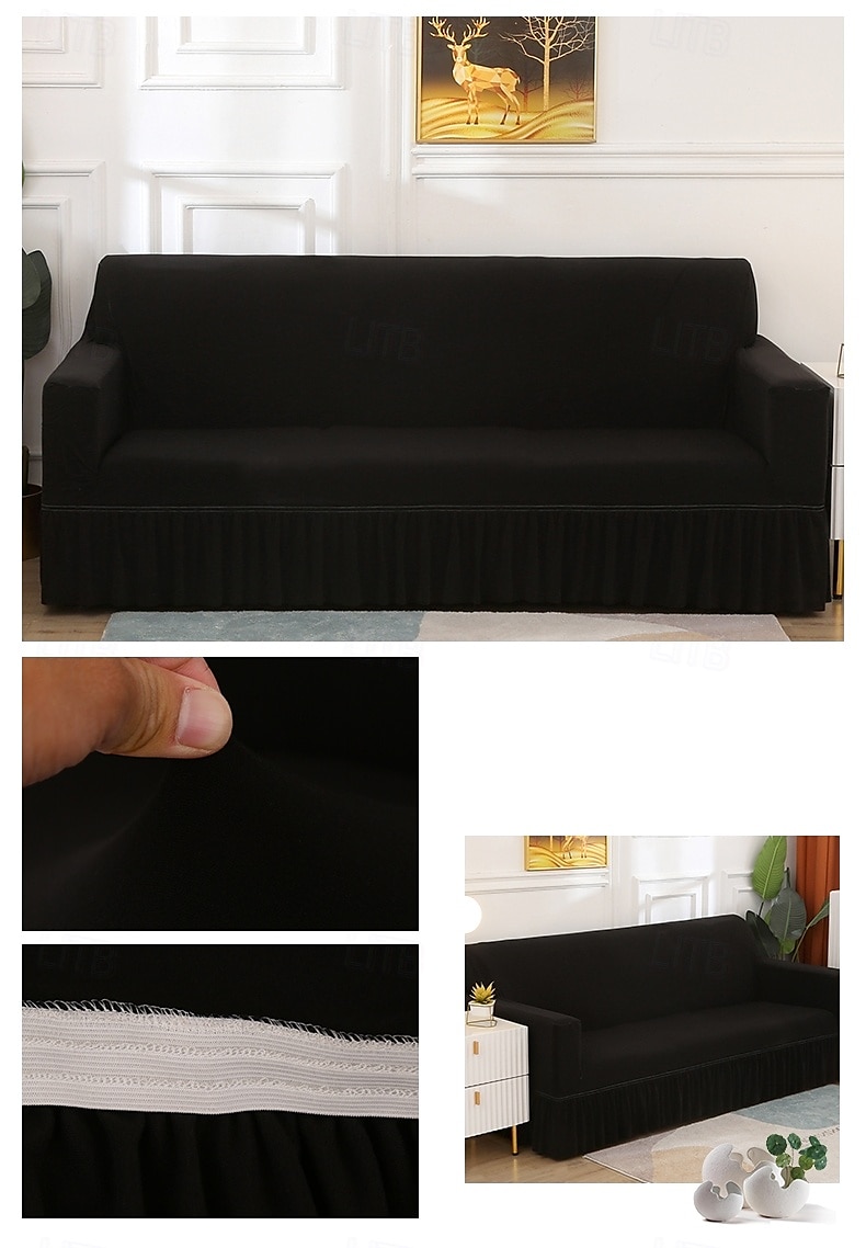 sofatrekk med skjørt ensfarget skjørtstil sofatrekk enkelhet til stue sofatrekk sesongstiler elastisk sofatrekk sofahåndkle stolbeskytter 1 stk 2025 - $27.99 –P3