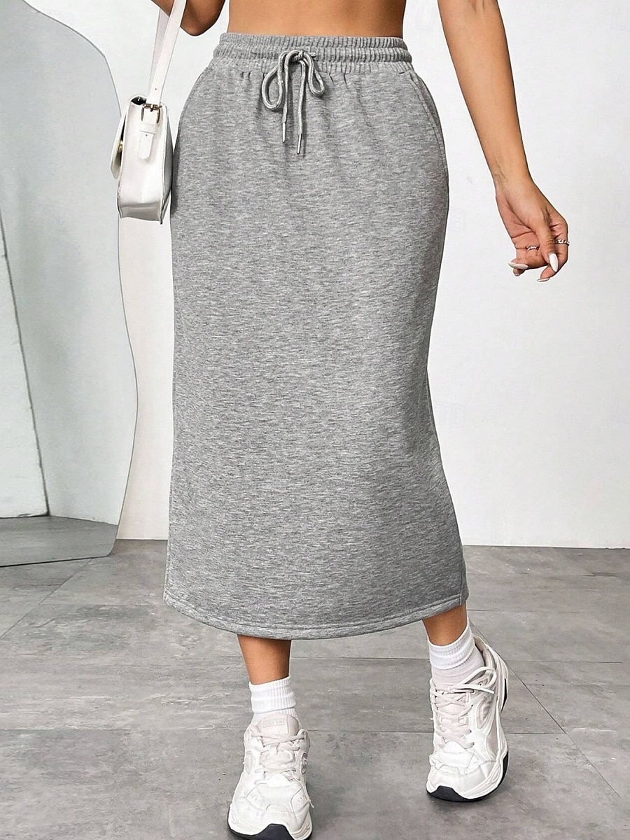 Ženská sukně jednobarevná módní casual maxi sukně s vysokým pasem jednoduše kapsa elastická street denní černá šedá léto polyester 2025 - $17.99 –P3