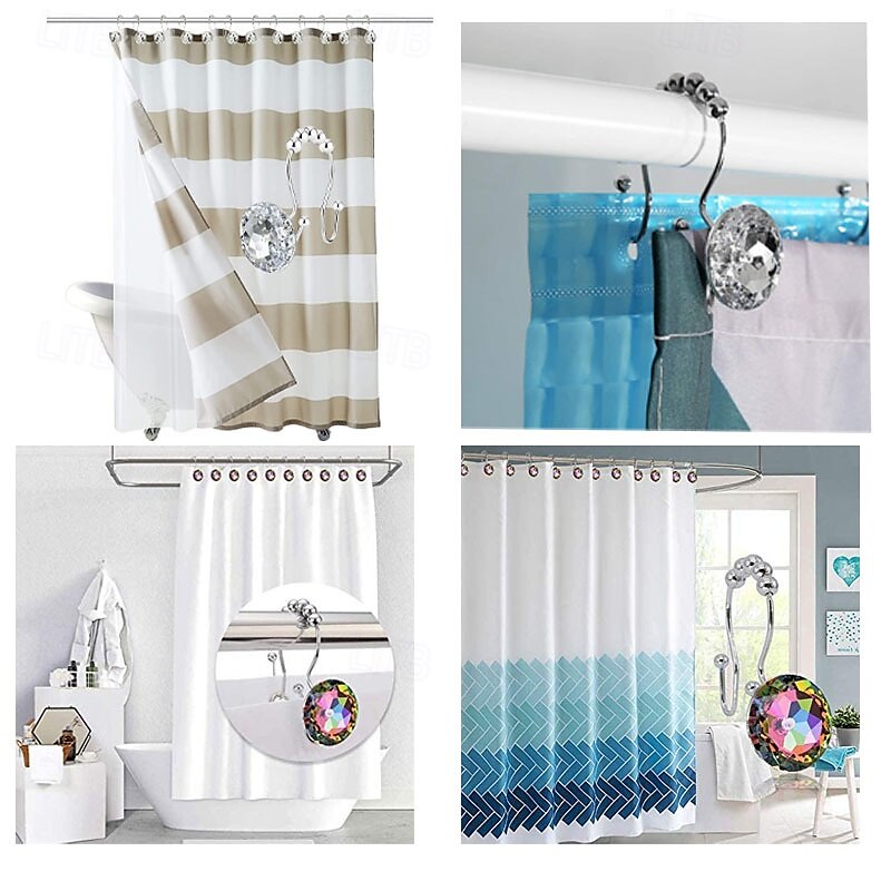 12 db Zuhanyfüggöny Horog Luxus Design Kerek türkizkék Gyémánt Kristály Csepp mely Csúszkáló Golyozókkal Van Ellátva Hableány Zuhanyfüggönyhöz Rozsdamentes Fém Ragyogó Zuhanyfüggöny Gyűrűk 2025 - $15.49 –P2