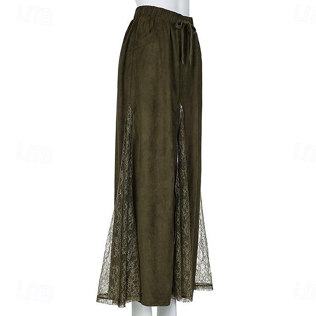 Damen Rock Schwingend Spitzenrock Lässig Boho Maxi Mittlere Taille Röcke Einfarbig Spitze Urlaub Ferien Grün Sommer Polyester 2025 - $28.99 –P12