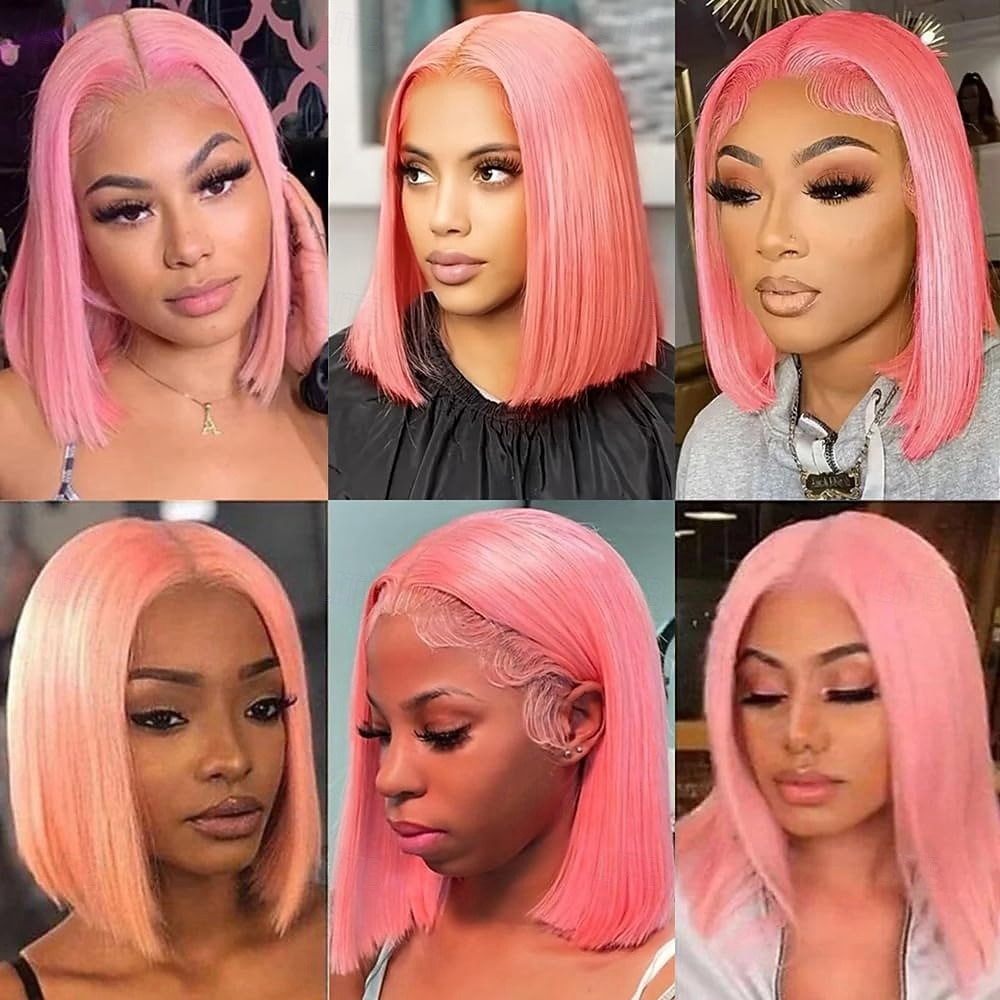 Pink# Human Hair Wig 13*4 Short BOBO Lace Wig Straight Human Hair 150% Density 2026 - $165.99 –P6