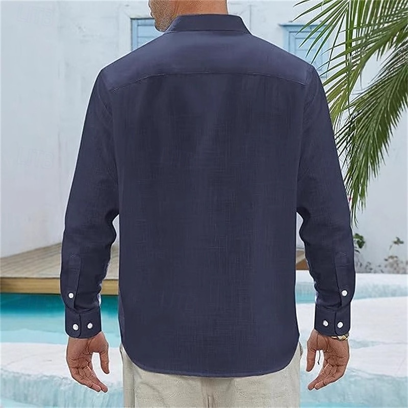 Per uomo Camicia Camicia di lino Camicia casual Camicia con Bottoni Camicia di cotone Semplice Vacanza Camicia hawaiana Bianco Blu marino Azzurro cielo Cachi Manica Lunga Bavero Primavera Autunno del 2025 a $16.49 –P15