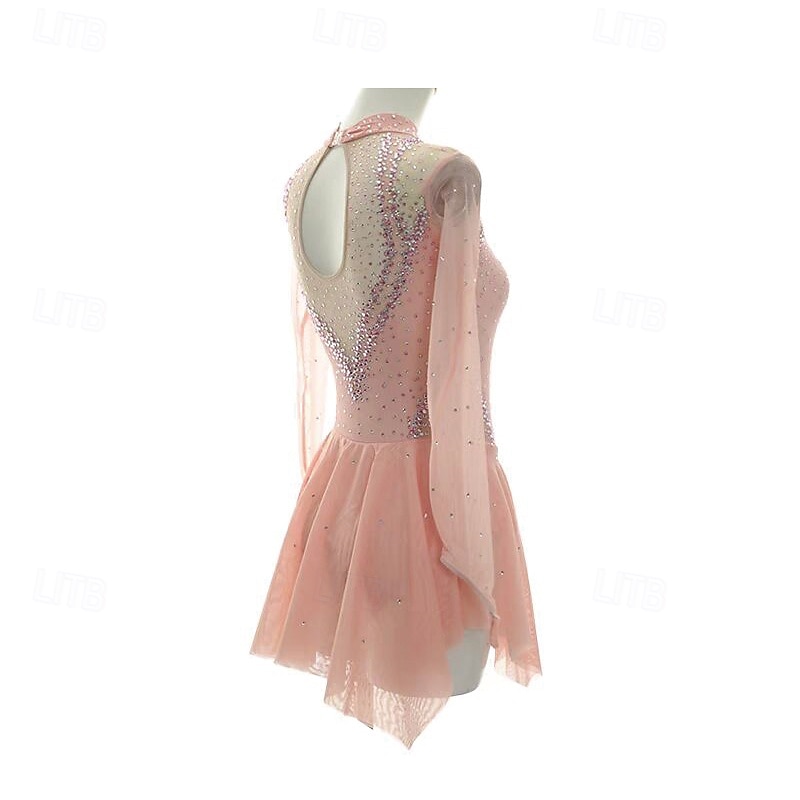 Kjole til kunstløp Dame Jente Skøyteløp Kjoler Oransje Lapper Tommelhull Netting Spandex Elastisk Trening Profesjonell Konkurranse Skøyteklær Hold Varm Krystall / Rhinstein Langermet Skøyting Kunstløp 2025 - $162.99 –P2