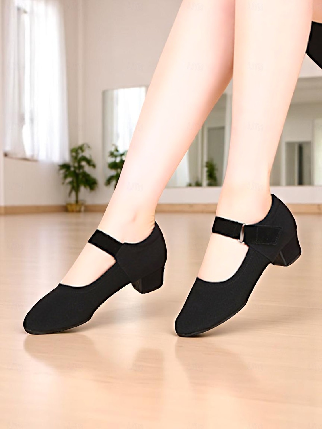 Pantofi de dans negri cu toc jos pentru femei, din material elastic și respirabil, pentru antrenament profesional de dans latin sau jazz 2025 - $32.99 –P2