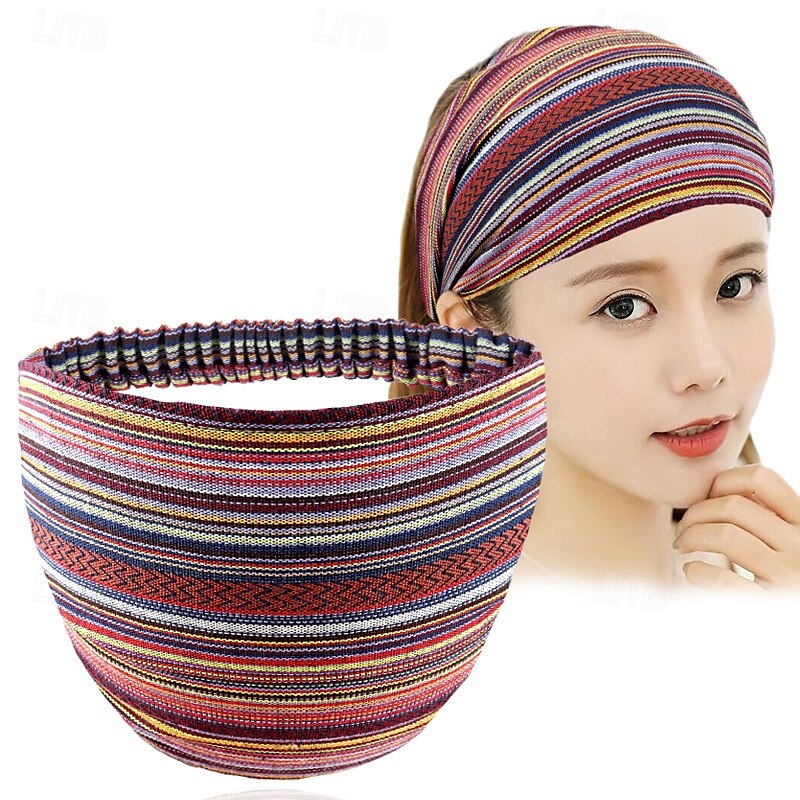 Boho Headbands for Women Girls Wide Hippie Hair Accessories Colorful Stripe Head Bands for Women's Hair Fashion Hairbands Turban Headwraps Non Slip 2025 - $8.49 –P13