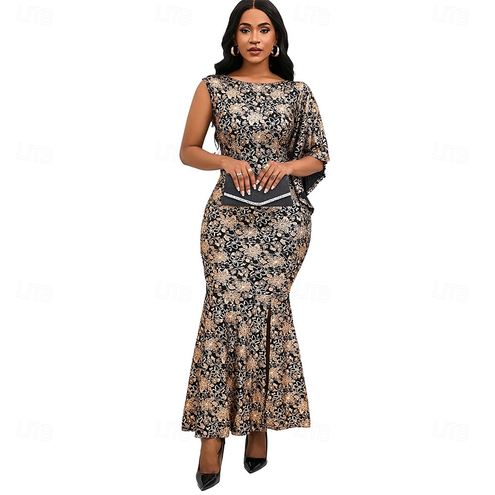 Kleid Mutter der Braut Kleid Elegantes Boot-Ausschnitt Bodenlänges Spitzen Kurzarm mit Pailletten 2025 - $49.99 –P10