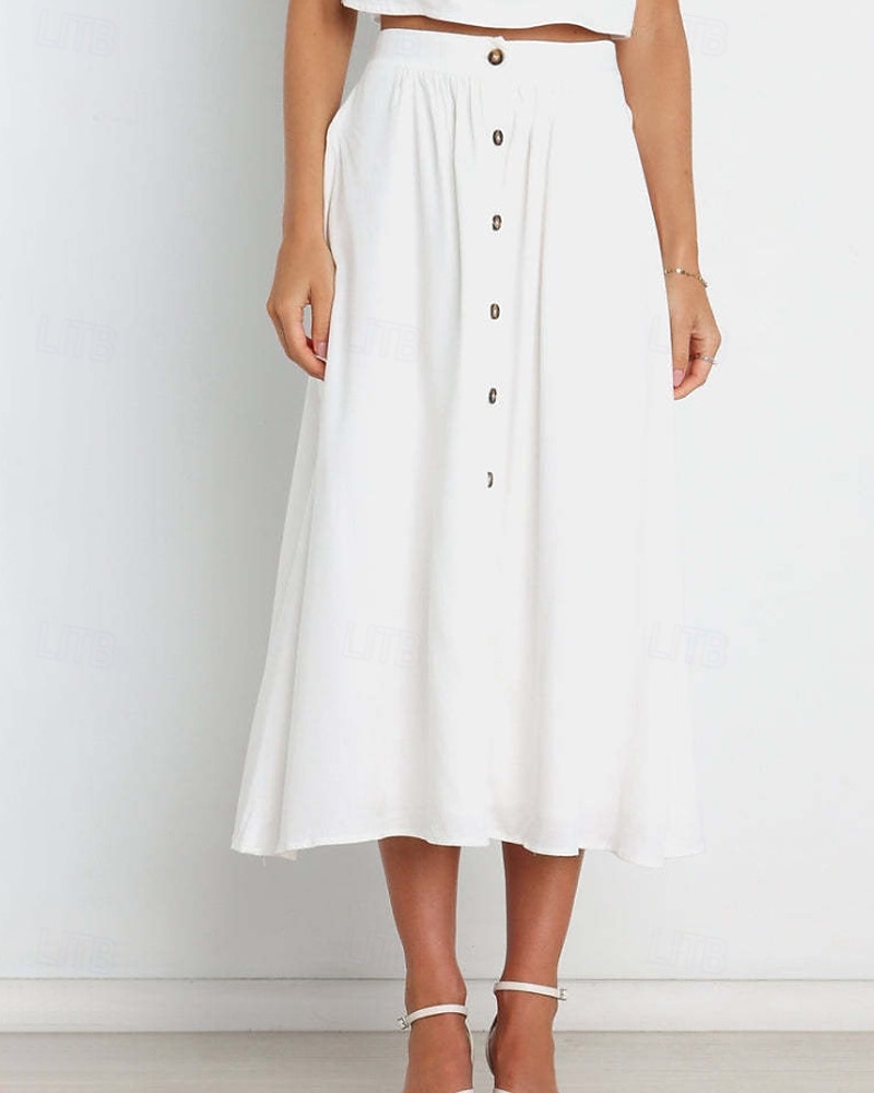 Femmes Jupe Basique Occasionnel Midi Taille Basse Jupes Uni Froncé Micro-Élastique Vacances Rue Noir Blanche Vert Menthe Vert Été Coton de 2025 ? $21.99 –P15