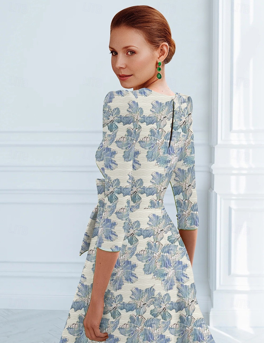 Sukienki koktajlowe Jacquard Brokatowy w kształcie litery A Elegancka sukienka formalna weselna do kostek Krótki rękaw Z dekoltem w serek Nylon z kokardą(ami) Kieszonka Sukienka dla gościa weselnego 2025 - $139.99 –P3