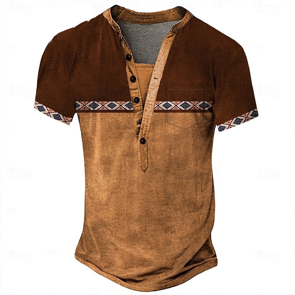 Per uomo Tribale Etnico Maglietta Maglia Henley Manica Corta Designer Essenziale Etnico All'aperto Casuale Quotidiano Estate azzurro cielo Nero Verde chiaro Blu scuro Marrone Henley Maglietta Henley del 2025 a $20.99 –P8