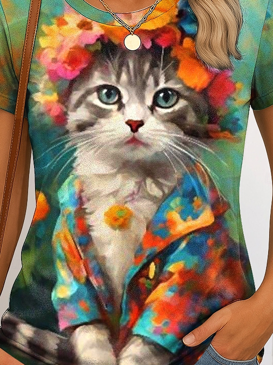Femmes T-shirt Fleuri Graphique Animal ancien Élégant Classique Manche Courte Col ras du cou Hauts Réguliers Quotidien Week-end Imprimé Rose Claire Vert Été Printemps de 2025 ? $19.99 –P3