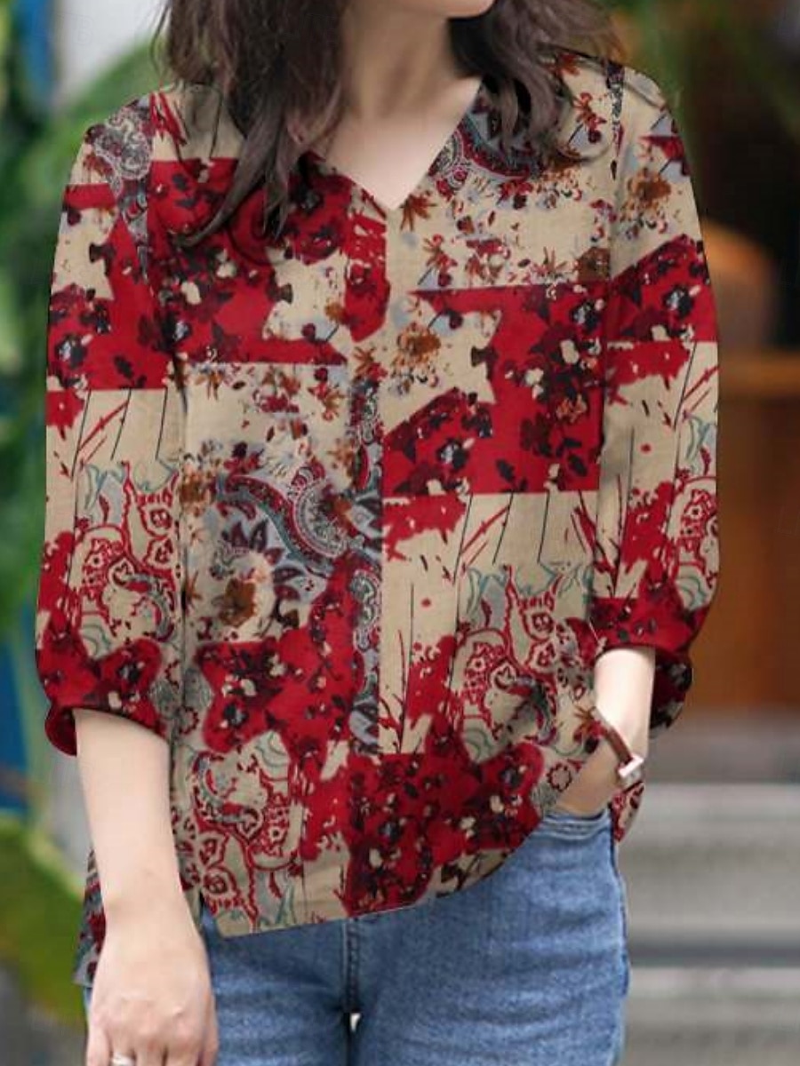 Dames Overhemd Bloemig Dagelijks Retro vintage Modern Lange mouw Overhemdkraag Normale tops Dagelijks Feestdagen Knop Afdrukken Rood blauw Khaki Zomer 2025 - $14.49 –P1