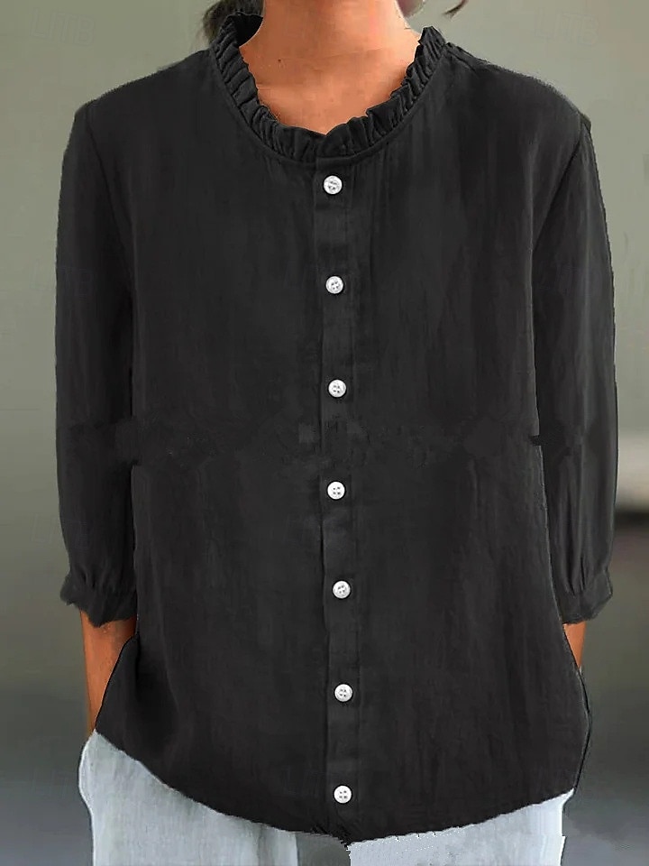 Valentine's Day Women's Petite Shrugs Solid Color Casual 3/4 Length Sleeve High Neck Regular Tops Daily Ruched Patchwork Black White Yellow Pink Green Spring Fall 2025 - $27.99 –P5