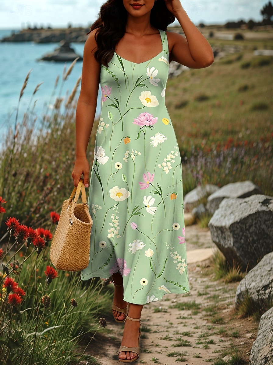 Pentru femei Rochie Maxi Rochie A line Rochie cu umeri Vacanță Casual Stiluri de Plajă Petrecere Fit regulat Floral Grafic Fără manșon Pătrat Negru Alb Albastru piscină Trifoi Vară Primăvară 2025 - $27.99 –P2