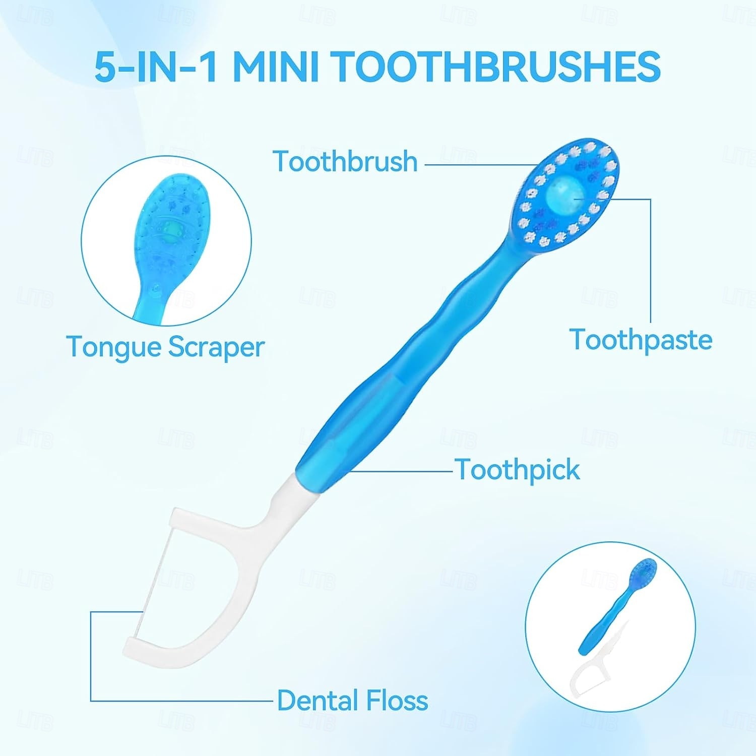 Mini escovas de dente descartáveis 5 em 1 com pasta de dente, raspador de língua, palitos, estojo de viagem para fio dental, escovas de dente de viagem pré-coladas para trabalho ou viagem, escovas de 2025 por $9.99 –P12