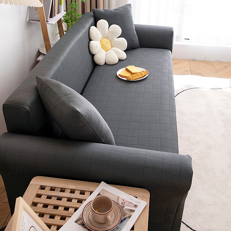 Stretch Sofa Cover Slipcover Elastic Sectional Couch Armchair Loveseat 4 or 3 seater L shape Jacquard Grey Water Repellent Plain Solid Soft Durable Washable 2025 - $45.99 –P8