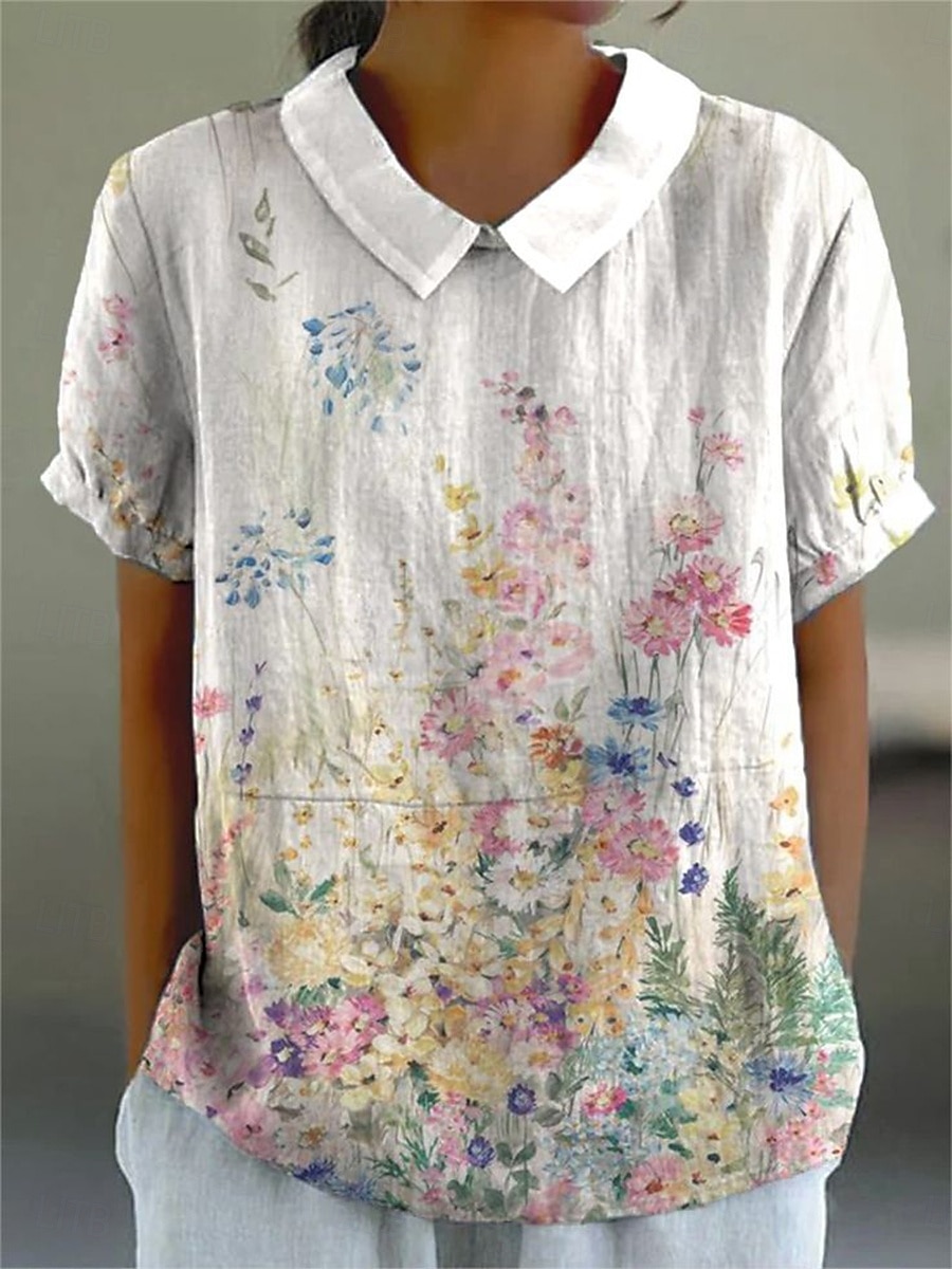 Femmes Chemisier Fleuri Graphique Élégant ancien Occasionnel Manche Courte Col de chemise Hauts Réguliers Travail Quotidien Patchwork Imprimé Blanche Jaune Rose Claire Été Printemps de 2025 ? $23.99 –P2