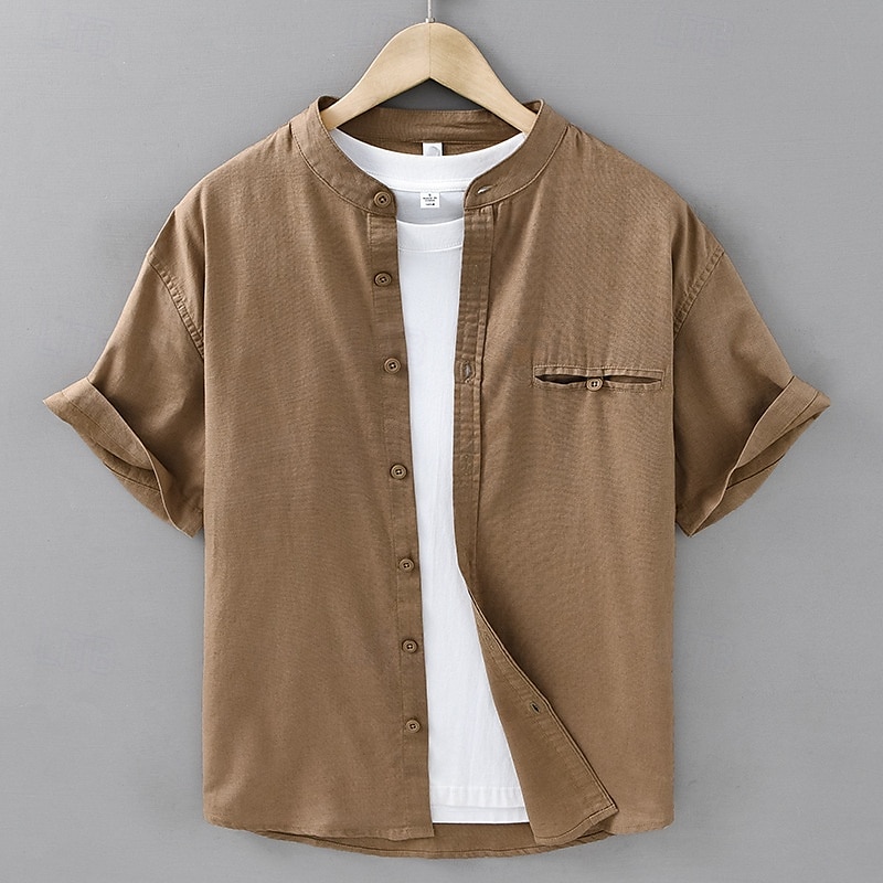 Homens Camisa Social Camisa de linho Camisa casual camisa de botão Camisa de algodão Tecido Férias Rua Branco Azul Marinha Azul Marron Manga Curta avô Verão Roupa Bolsos de 2025 por $37.99 –P3