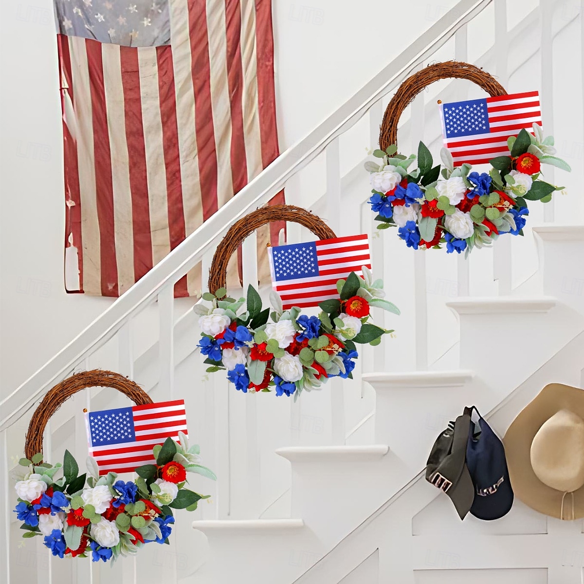 Patriotic Wreath for Front Door 4th of July Independence Day Red White and Blue Decoration, American Flag Star Striped Grapevine Ring, Rustic Hanging Prop for Yard Porch or Party Decor 2025 - $26.99 –P3