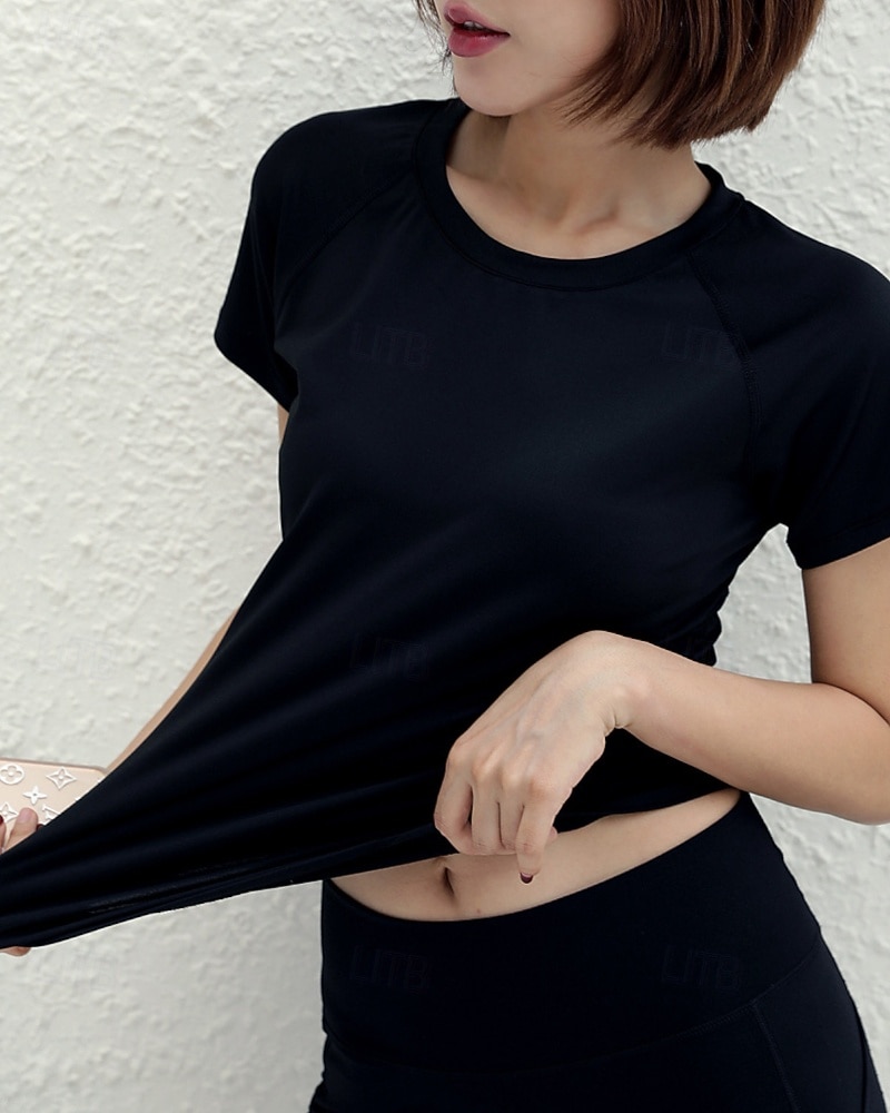 Mulheres Cor Sólida Camisa Esportiva Camisa de tênis Top de tênis Manga Curta Com Transparência Detalhes Refletores Pavio Humido Tênis Golfe Cooper Arredondar Preto Branco Verde Claro Roupas de tênis de 2026 por $18.99 –P5