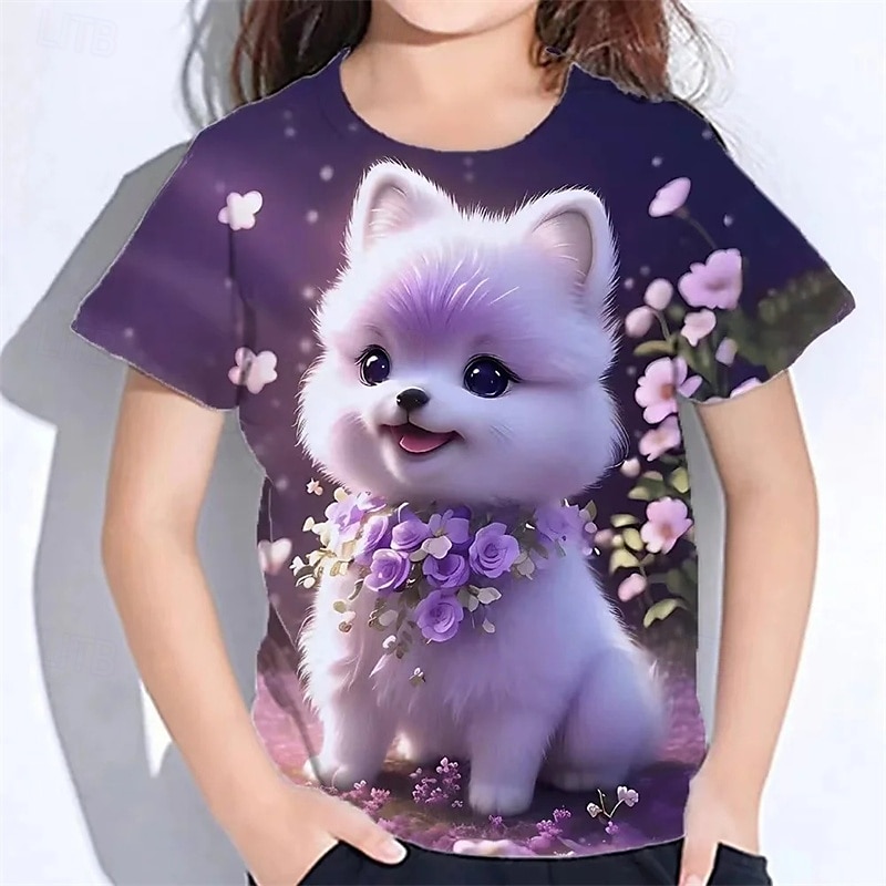Fille 3D Chat T-shirt Manche Courte Été Printemps Mode Basique Enfants 4-12 ans Col Rond Extérieur Occasionnel Quotidien Coupe régulière de 2025 ? $11.99 –P3
