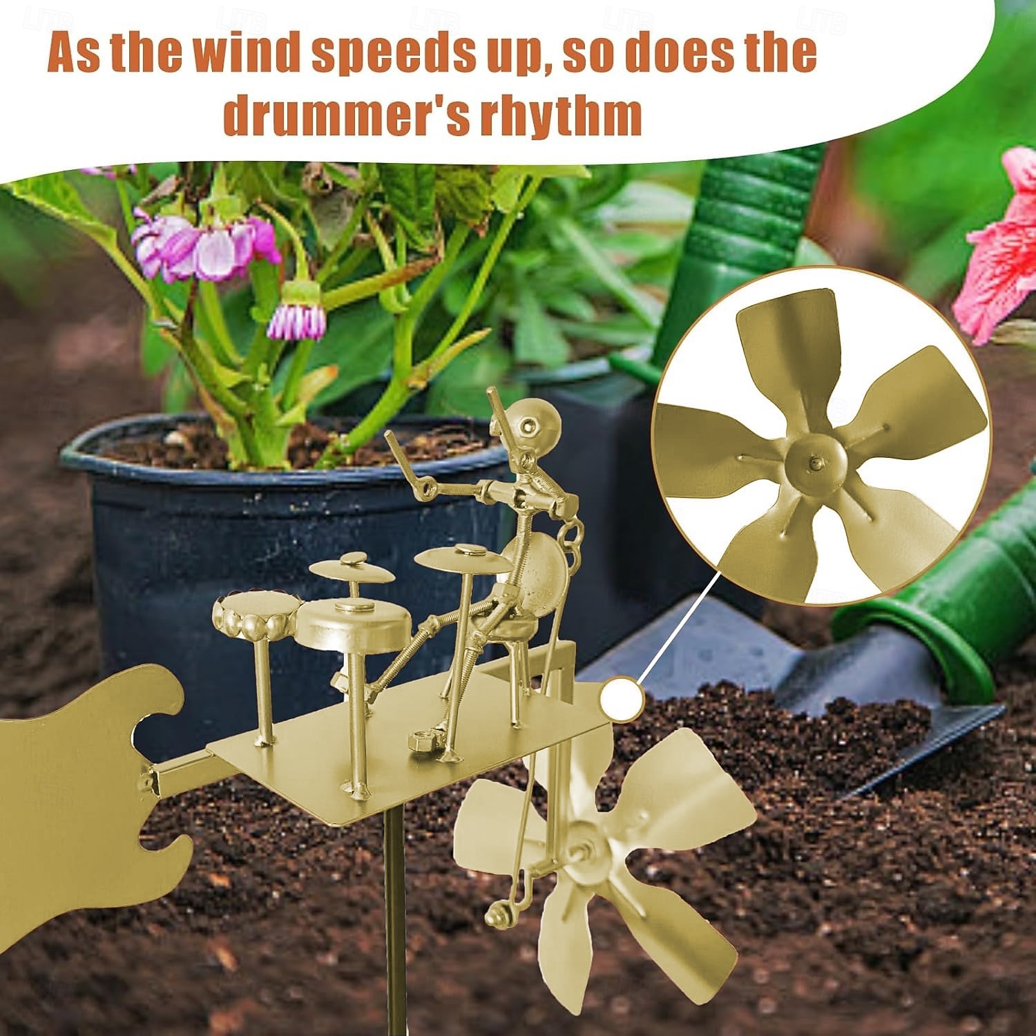 handgjord metalltrummis vindkvarn trädgårdssnurra, musikalisk vindskulptur i metall med gitarrdesign, trädgårdsdekor för utomhusbruk, vinddriven kinetisk konstpresent för män 2026 - $28.99 –P6