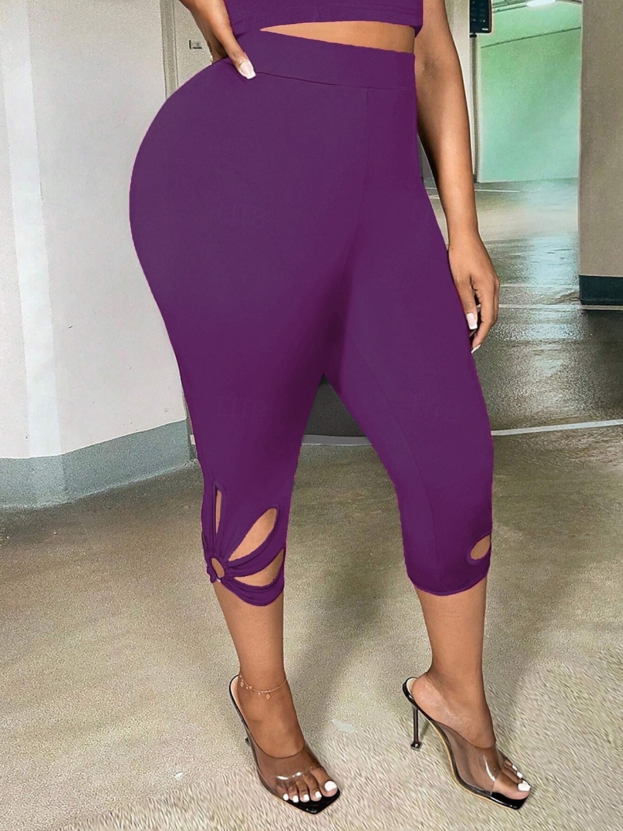 Mallas de Mujer Color Sólido Chinos de Moda Casual Largo hasta la Pantorrilla Cintura Alta Sencillo Con Agujero Cómodo Suave Cómoda Micro-elástica Exterior Calle Negro Rosa Púrpura Verde Verano 2025 - $13.99 –P4