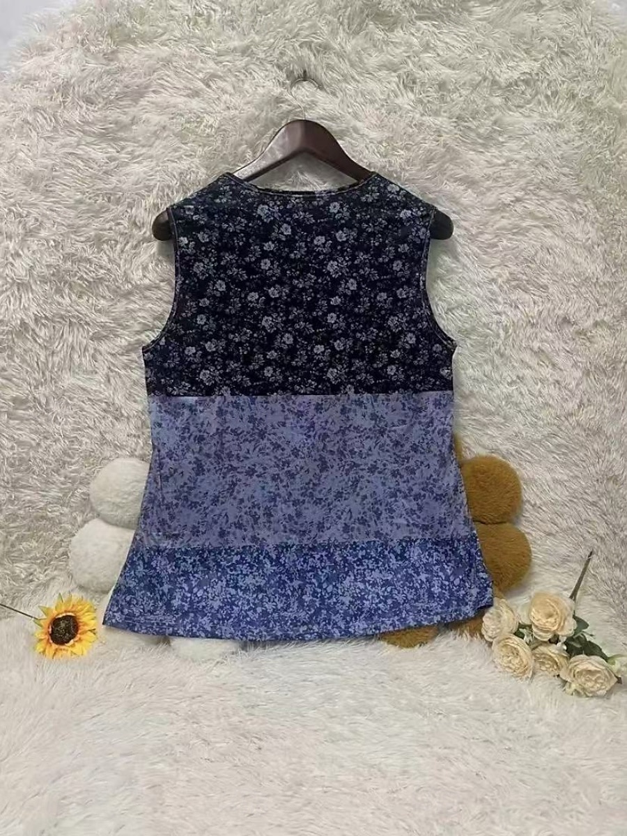Dame Singleter Camisole Tank Top Blomstret Bohem Etnisk Ermeløs V-hals Vanlige topper Daglig Ferie Trykt mønster Marineblå Blå Kamel Fuksia Grønn Sommer 2025 - $14.99 –P5