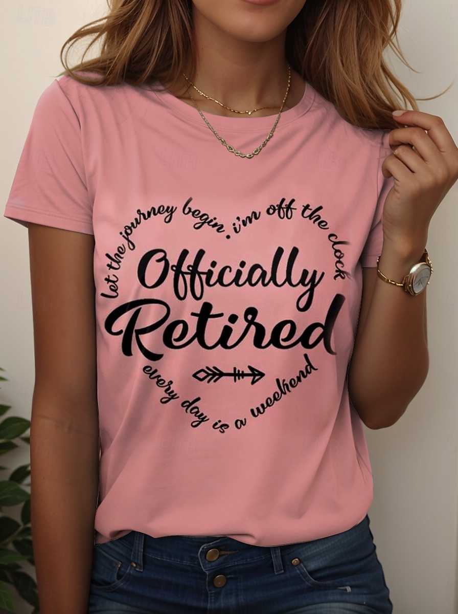 Women's T Shirt Retired Graphic Letter Vintage Stylish Classic Short Sleeve Crew Neck Regular Tops Daily Weekend Print Black White Pink Blue Purple Summer 2025 - $19.99 –P4