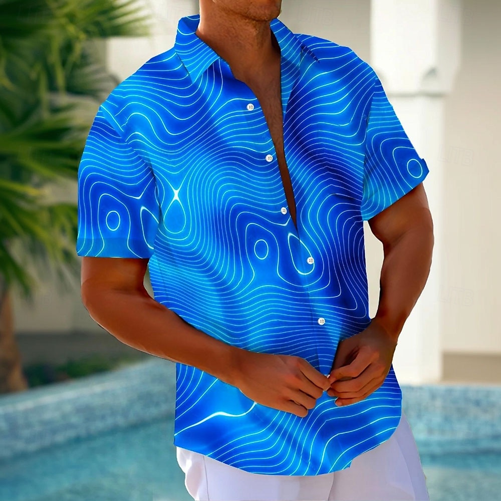 Voor heren Geometrisch Verloop Golven Overhemd Zomer overhemd Overhemd met knopen Korte mouw Mode-casual Buiten Vakantie Dagelijks gebruik Zomer Lente Strijkijzer 3D-afdrukken shirts met kraag blauw 2025 - $23.99 –P1