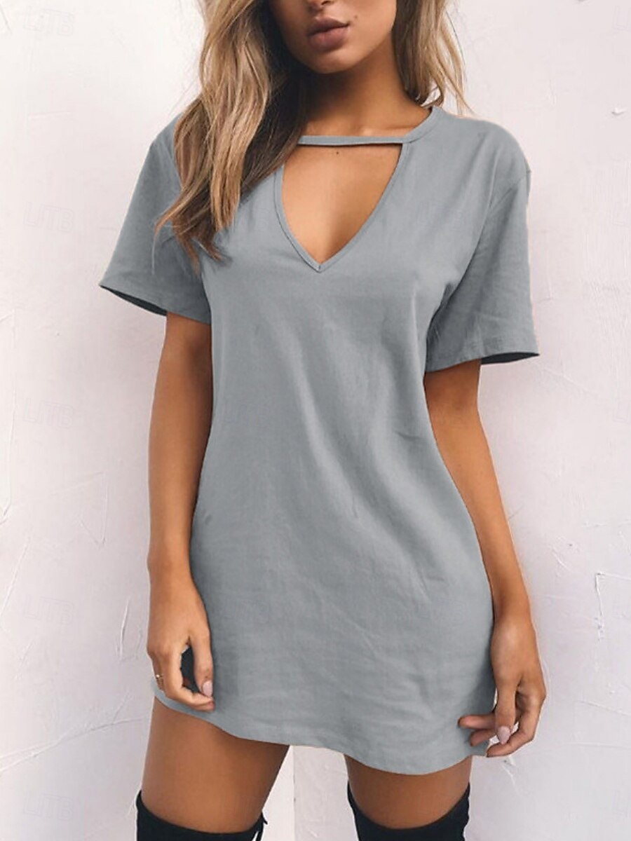 Pentru femei Rochie Mini Rochii Tricou Rochie de vară Casual Zilnic Fit regulat Simplu Manșon scurt În V Negru Alb Maro Trifoi Vară 2025 - $14.49 –P3