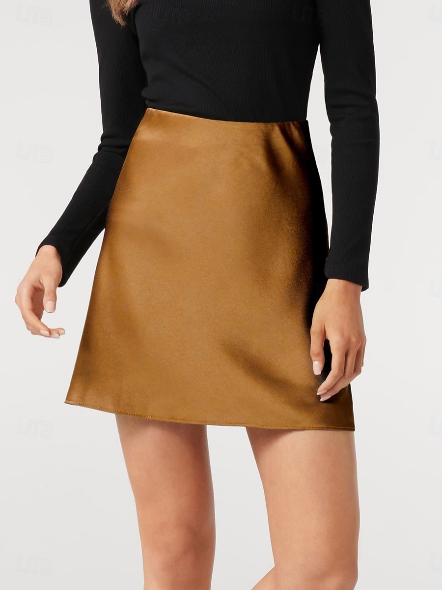 Gonna da donna A Line Colore solido Moda Casual Mini Vita alta Gonne Pura Tasca Stampa Micro-elastico Strada Giornaliera Nero Champagne Oro Verde militare Estate Satin del 2025 a $16.99 –P12