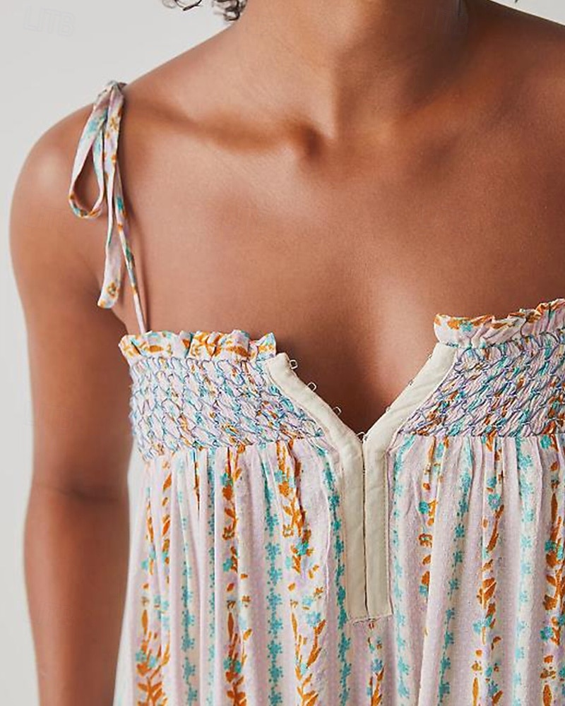 Damen Normal Overall Streetwear Blumen Ärmellos U-Ausschnitt Druck Täglich Wochenende Normale Passform Schwarz Weiß Purpur Sommer 2026 - $31.99 –P19