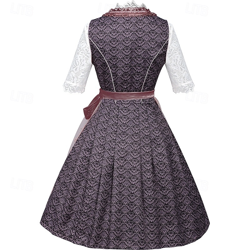 Damen Lila Spitze Dirndl Kleid mit Bluse und Pinker Schürze für das Oktoberfest Wiesn Party 2025 - $68.99 –P4