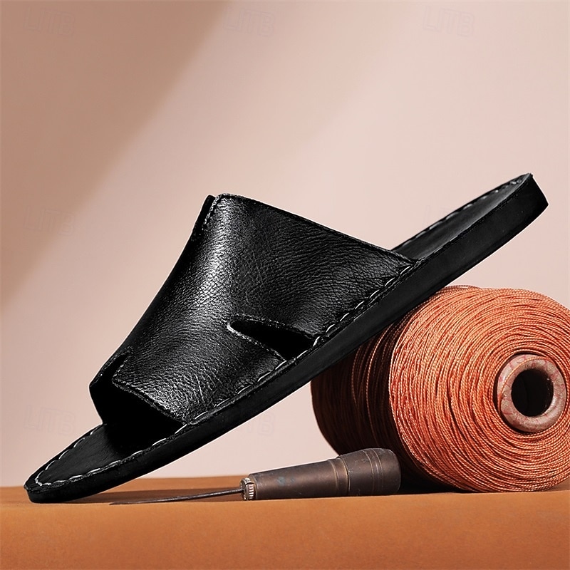 sandali da uomo in similpelle marrone con punta aperta – comode scarpe estive slip-on per la spiaggia, la piscina o il relax casual del 2026 a $46.99 –P2
